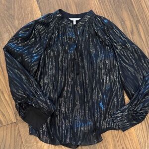Rebecca Taylor Safari button down metallic blouse